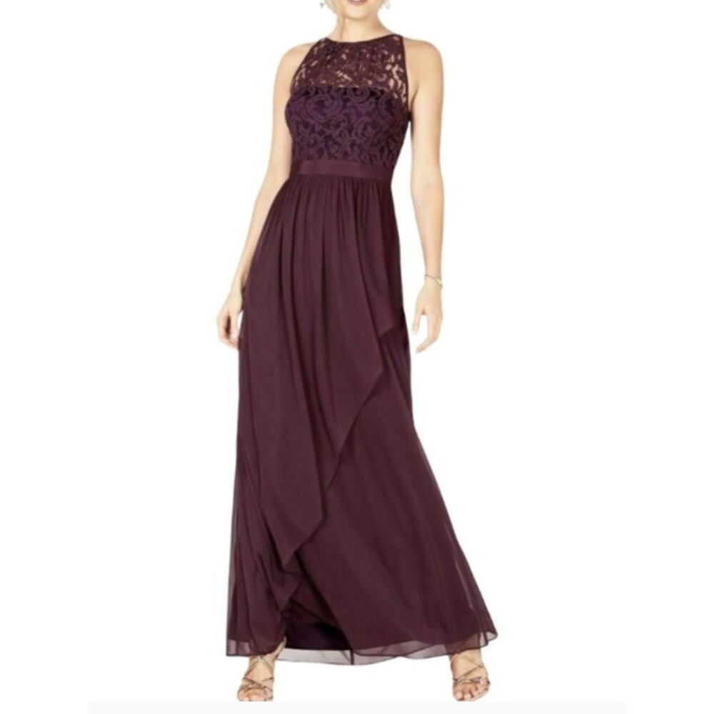 Adrianna Papell Halter Stretch Tulle Lace Gown Size 10 NEW!